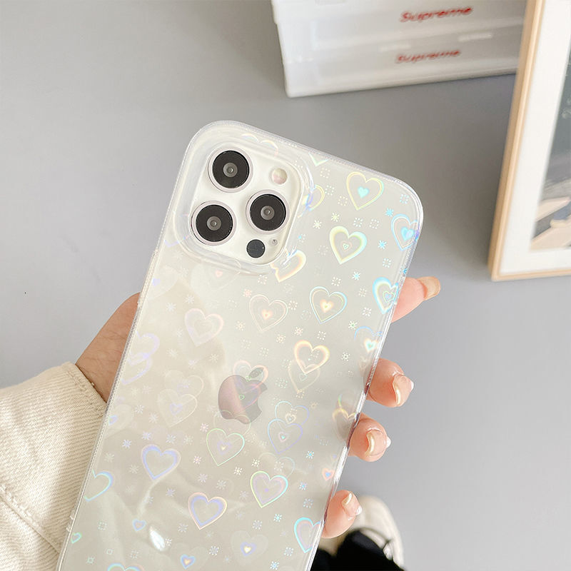 Laser Heart Transparent Phone Case iPhone 16/15 Pro Max Compatible with Apple 14 Pro Max Protective Case
