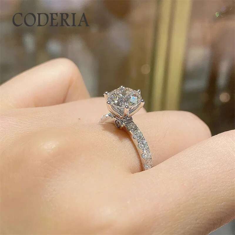 Luxury 3 Carat Moissanite Six Prong Wedding Ring Pass Diamond Test Plated 18K White Gold Women Band 925 Sterling Silver Rings