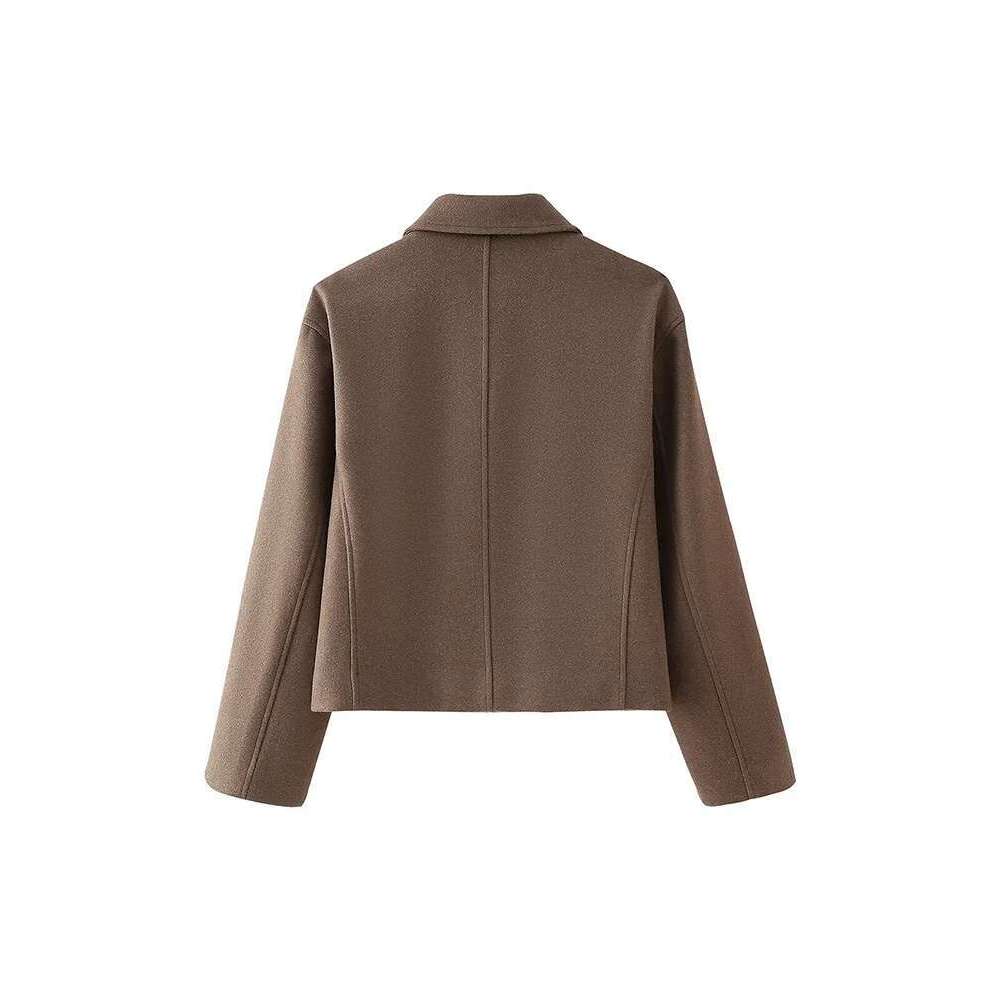 new women's clothing European American style simple and versatile retro brown zipper long-sleeved short jacket