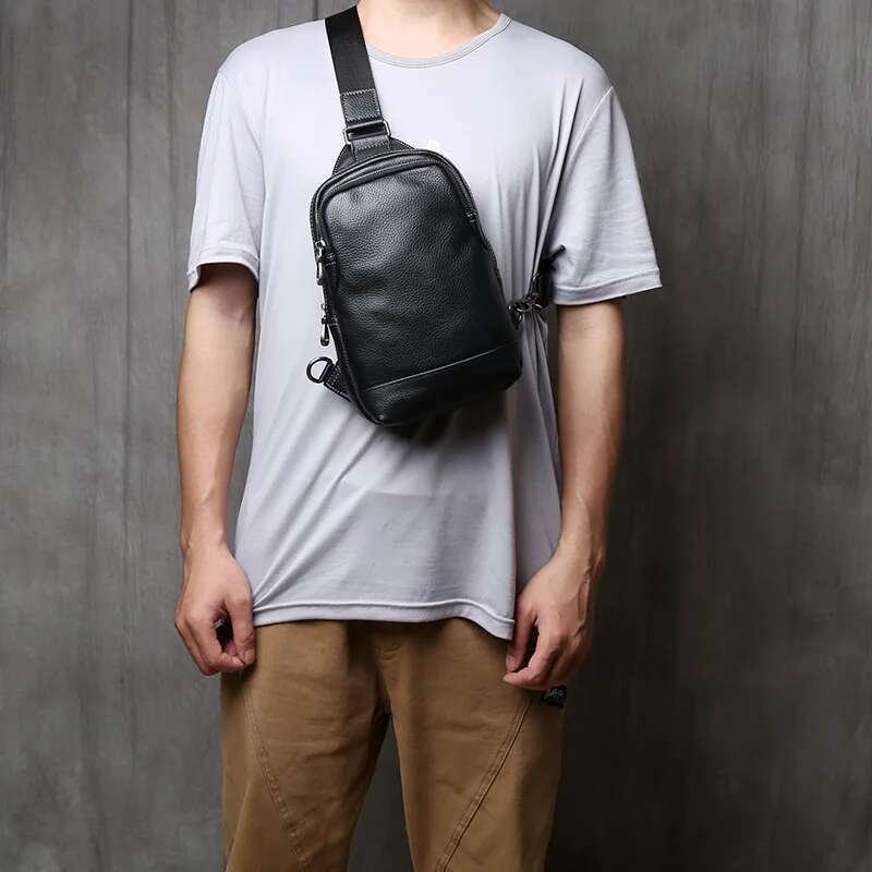 NZPJ Genuine Leather Chest Casual Crossbody Top Layer Cowhide Men's Tablet Computer Bag Trendy Backpack