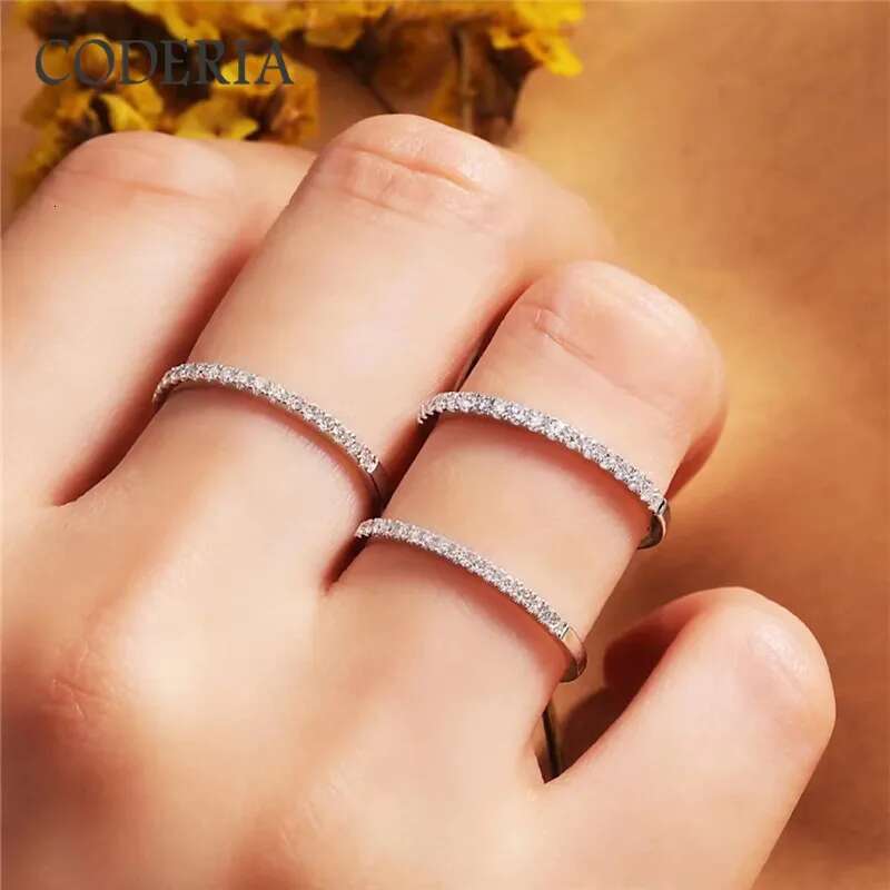 Pass Diamond Test 0.7ct Moissanite Ring 14K White Gold Can Overlap Women Girls Diamond Ring Sterling Silver Fine Jewelry