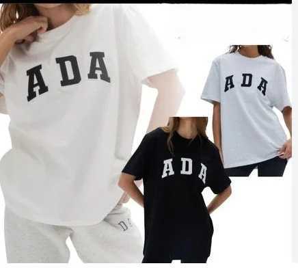 Ins Lazy Fashion Brand Ada Printed Loose Large Round Neck Short Slip T-shirt for Women Summer Strt White Top Short Slip Y250428SG07