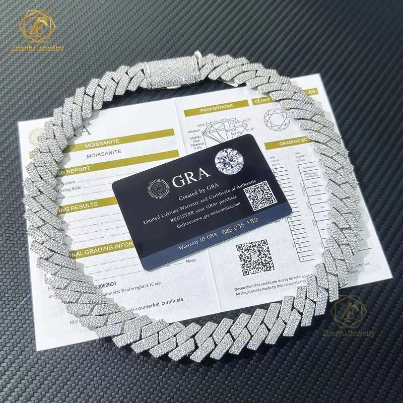 Hip Hop Jewelry 12/15/18/20mm Diamond Cuban Link Necklace for Men Silver Plated Miami Cuban Iced Out 3 Rows Cuban Link Chain