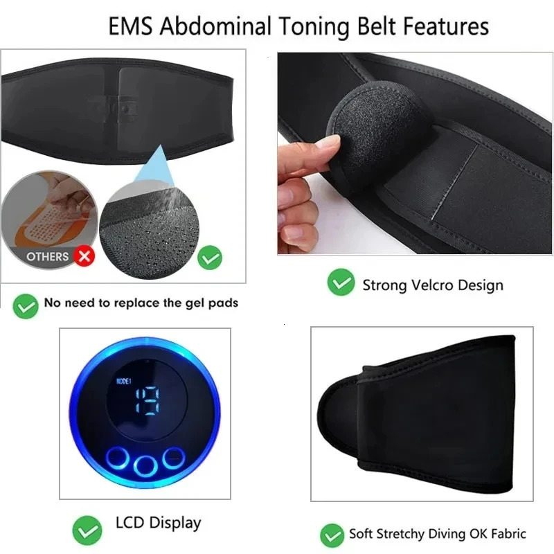 Abdominal Trainer Slimming Belt Muscle Toner Abdominal Toning Belts Fitness Massager Waist Belly Workout Fitness For Men Women 250424