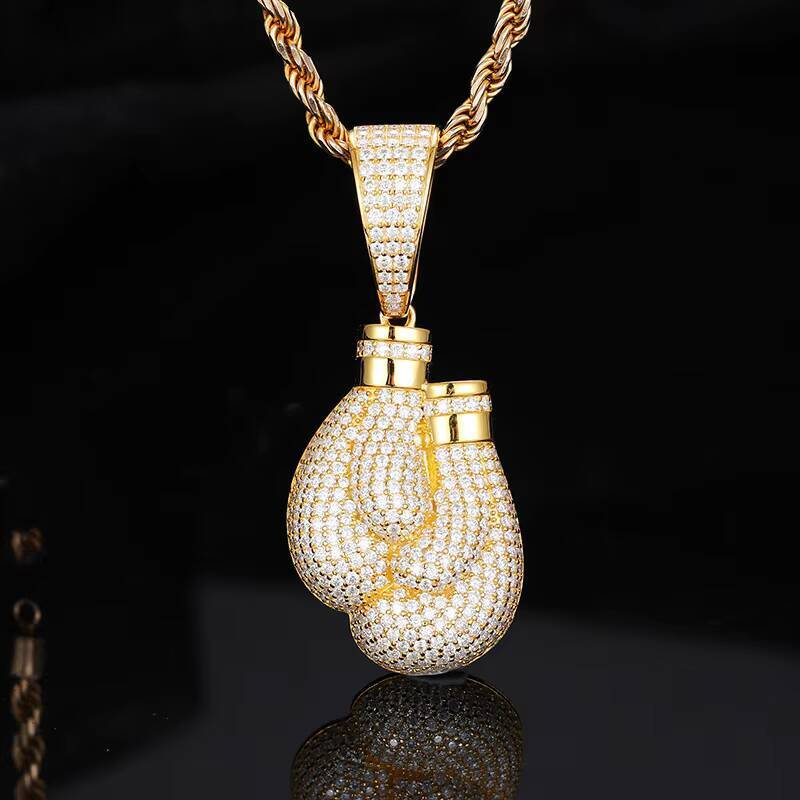 Moissanite Jeweler Wholesale 925 Sterling Silver VVS Moissanite Diamond Classic 3D Iced Mitts Pendant GRA Certificate Gold