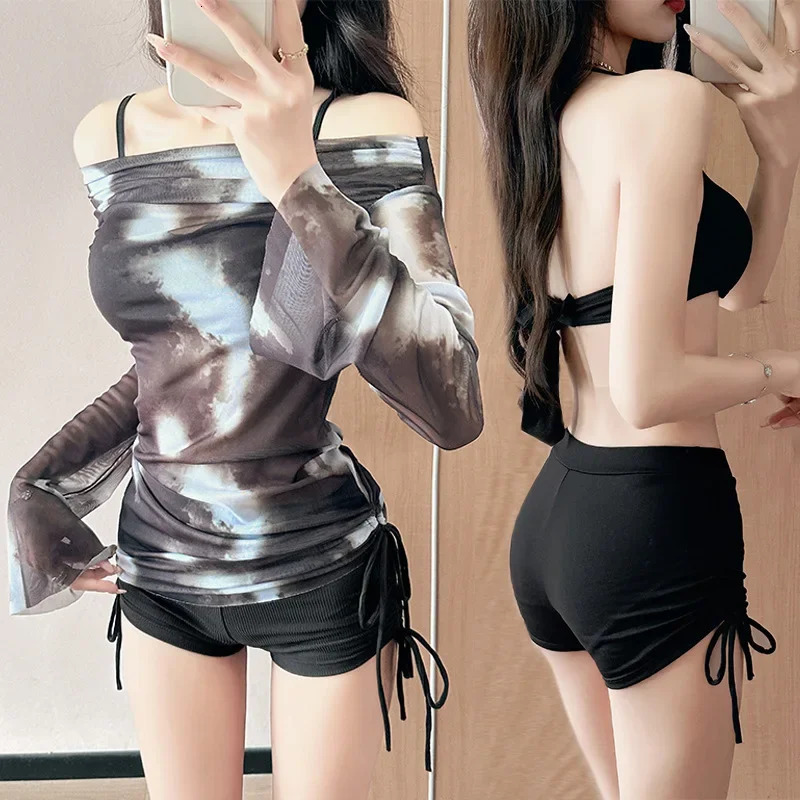 Sexy Three-piece Womens Bikini Swimsuit Steel Support Gathered Spring Style Korean Version Pure Desire s Swimwear 250428