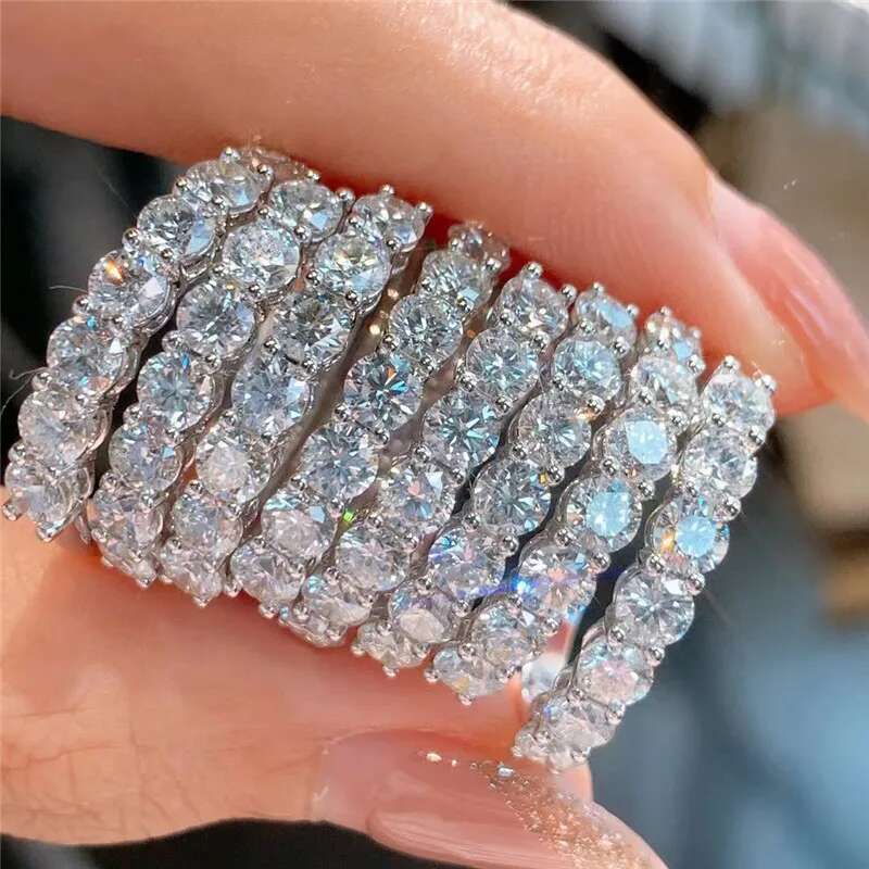 Total 0.7 Carat D Color VVS1 Moissanite Super Sparkle Ring Lab Grown Diamonds Women Wedding Ring Sterling Silver Jewelry