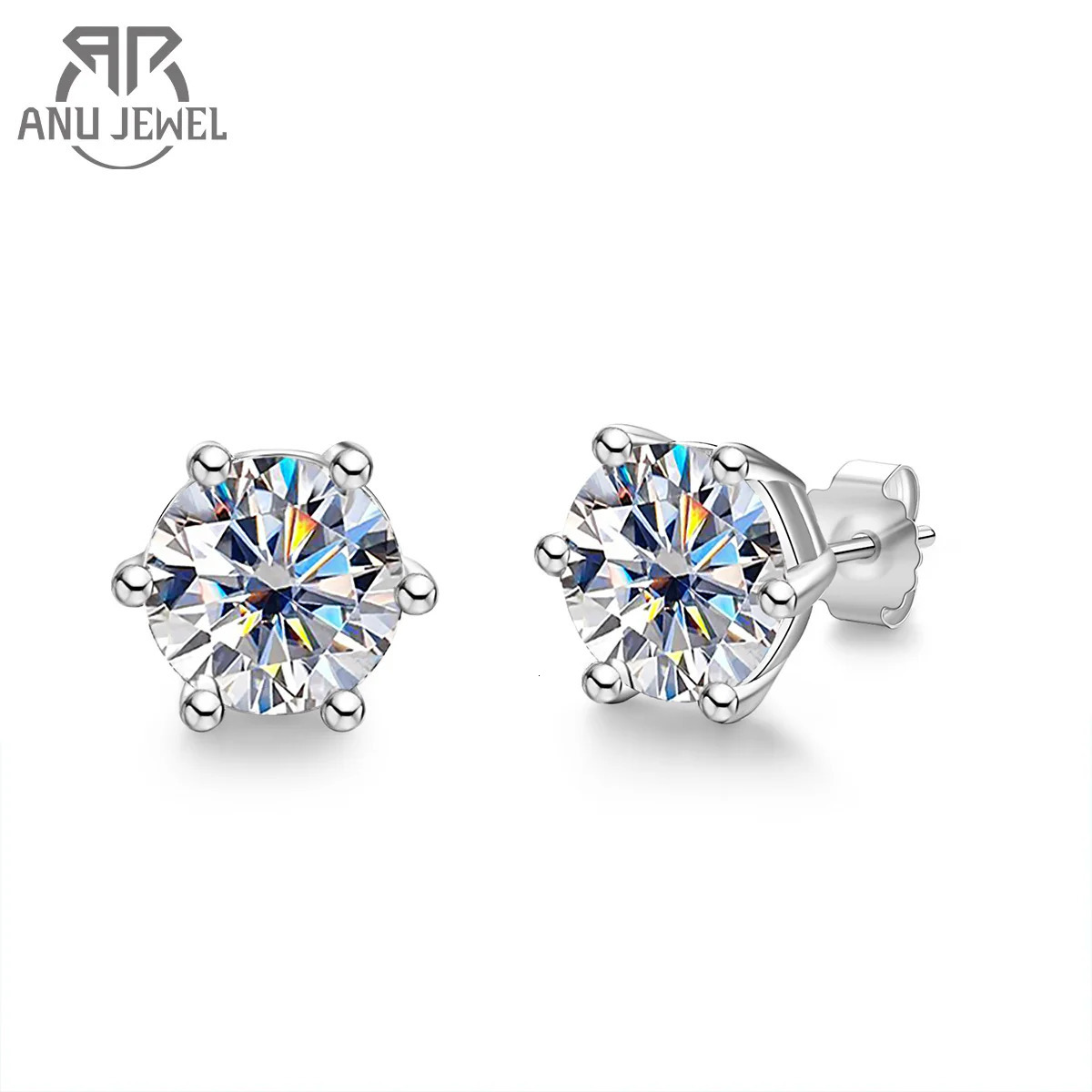 AnuJewel 4/2/1ct Total Stud Earrings 925 Sterling Silver Certificate Earrings Jewelry Making Supplies 250420