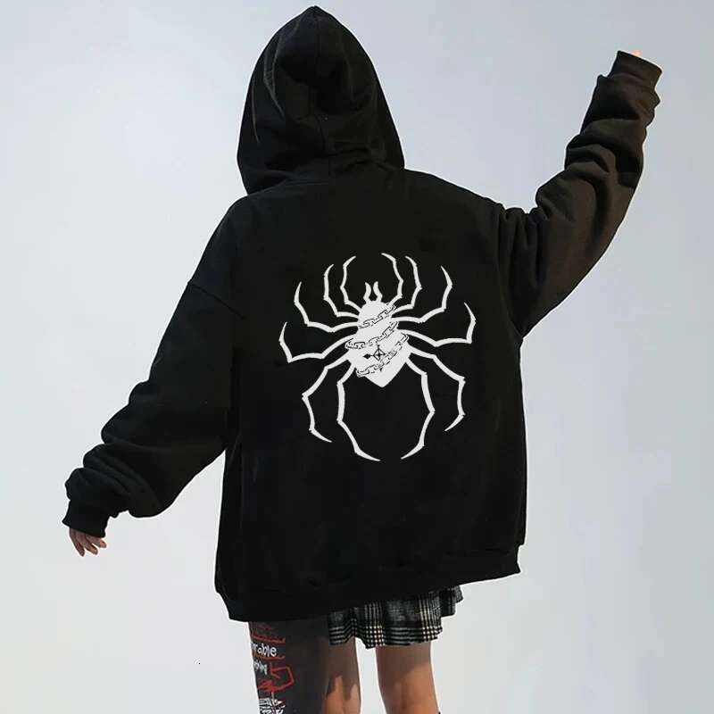 X Hunter Spider Print Anime Zipper Hoodie Men Women Gothic Y2K Zip Up Jacket Hoodies Casual Sweatshirt Coat Streetwear fashion clothing women