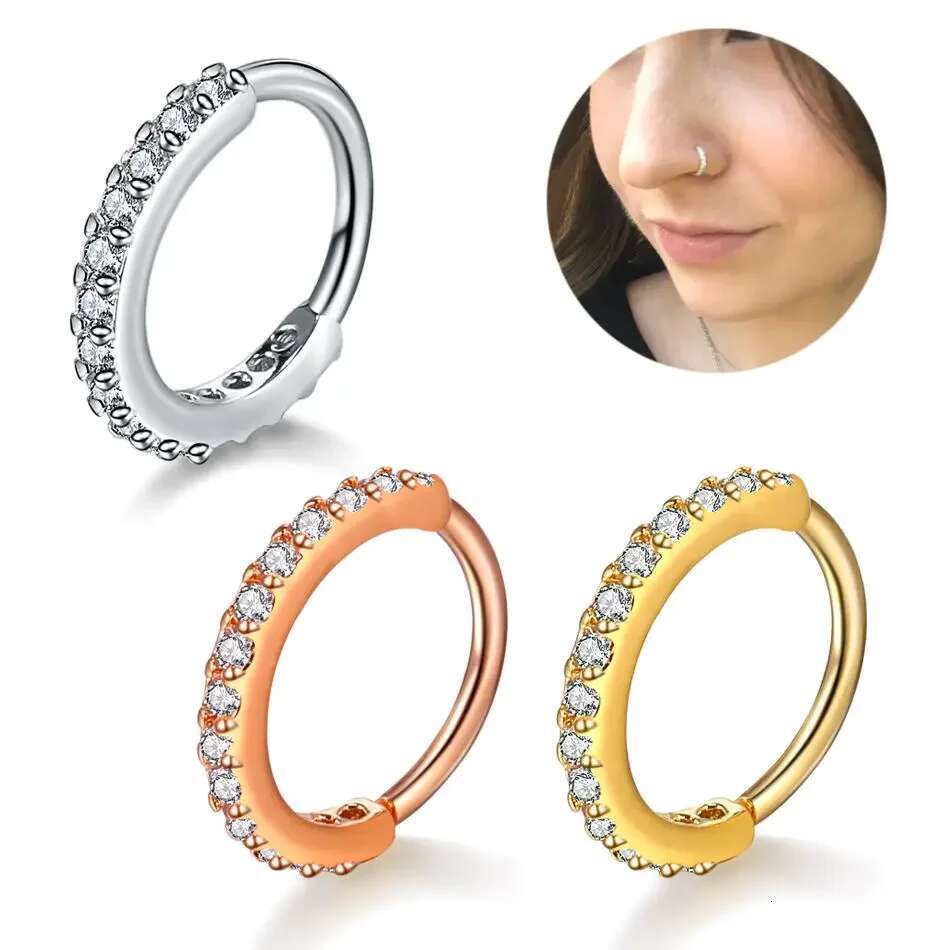 Cubic Zircon Fake Ring For Women Stainless Steel Round Cartilage Tragus Helix Ear Nose Piercing Falso Nariz Body Jewelry
