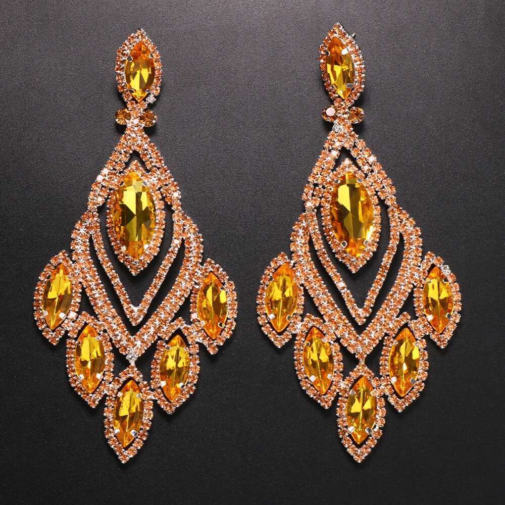 Exotic Orange Large Dangle For Women Pendant Exaggerated Rhinestone Earrings Crystal Drop Statement Accessories