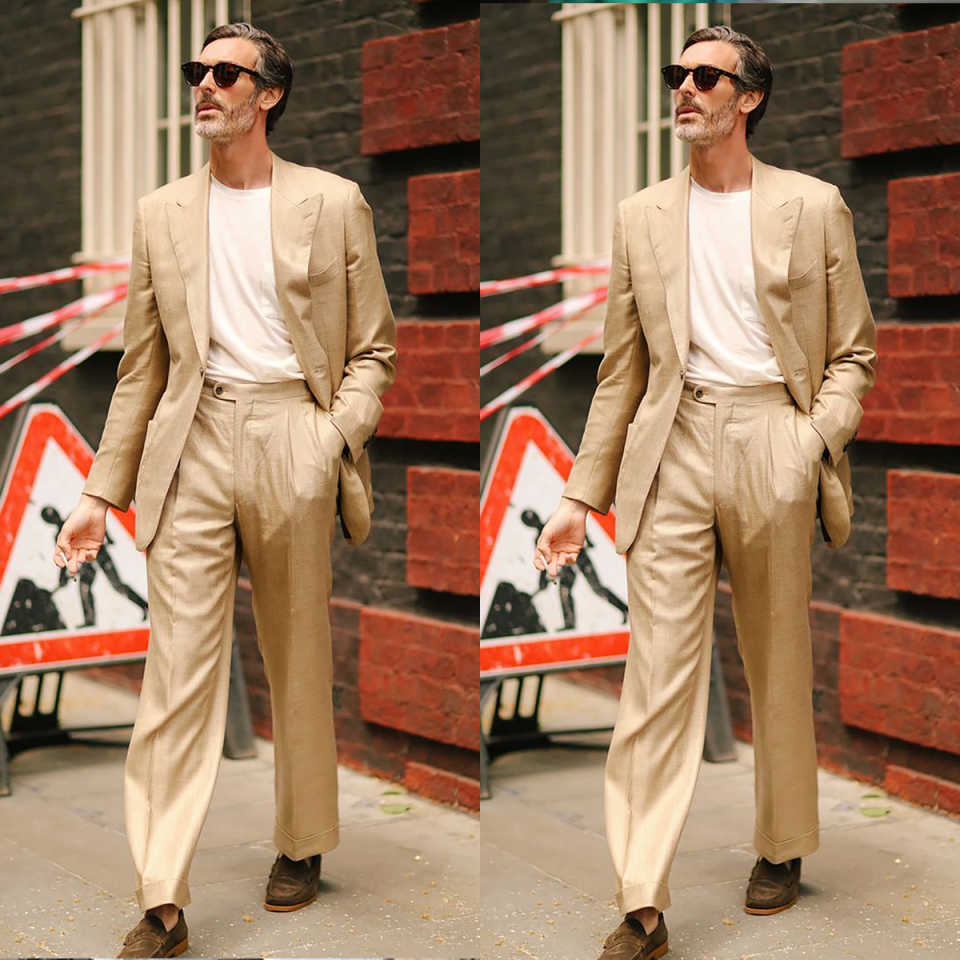 Classic Men Wedding Suits Peaked Lapel With One Button Placket Ribbon Tuxedos Groom Party 2 Pieces Blazer Pants Customized Suit(Coat+Pants)