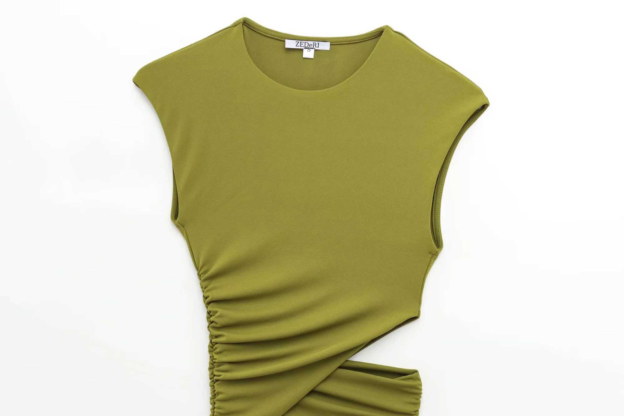Spring 2025 new womens clothing European and American style pleated decoration hollow design sleeveless long dress W250430