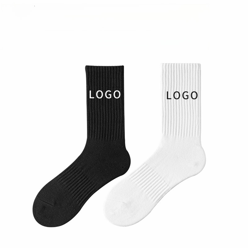 Sports men's spring autumn all cotton trendy socks, combed cotton, sweat absorbing breathable, solid color mid length socks for men and women can