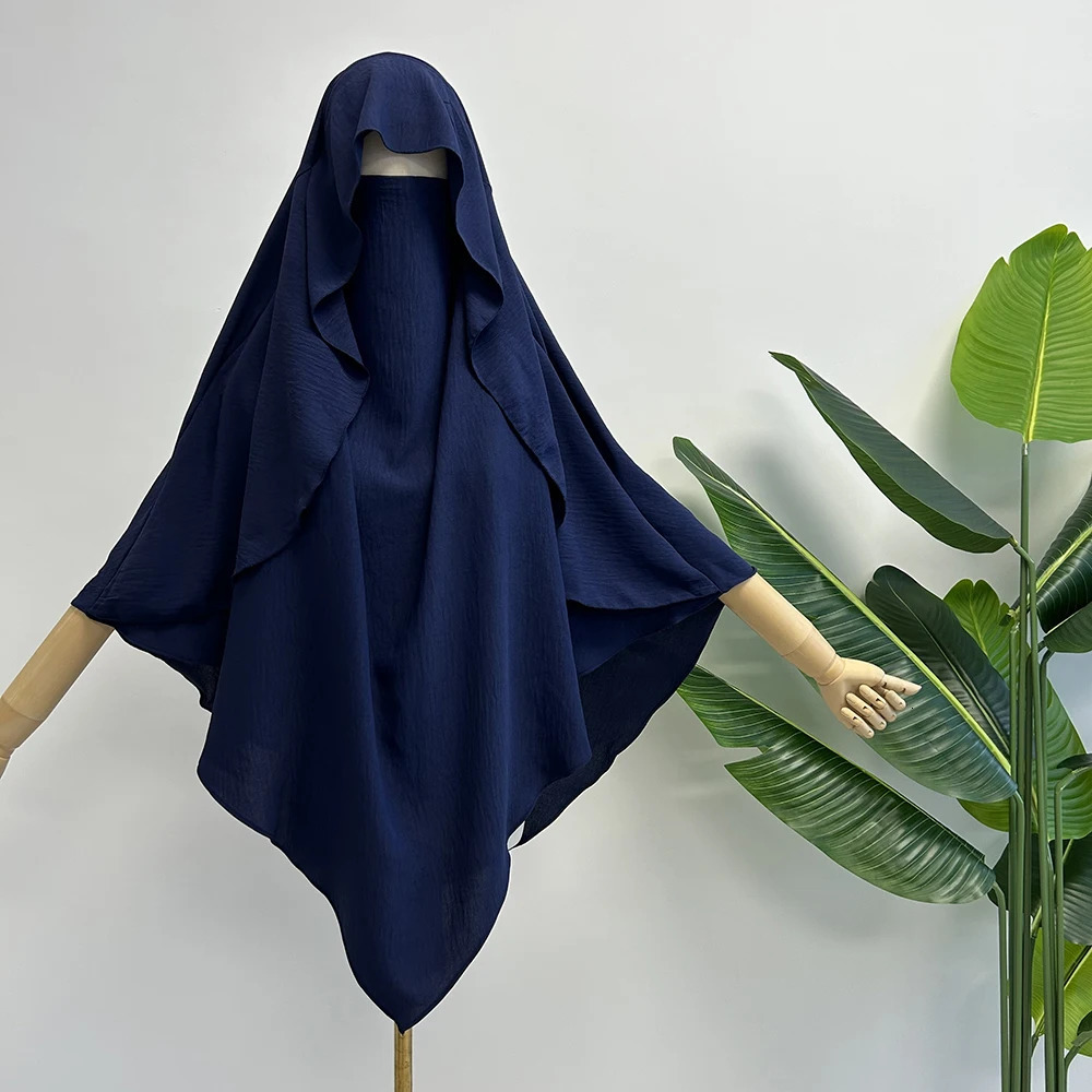 Cape Khimar with Niqab Straps Jazz Crepe Triangle Islamic Muslim Women Wholesale Ramadan Tie Back Prayer Hijab 250420