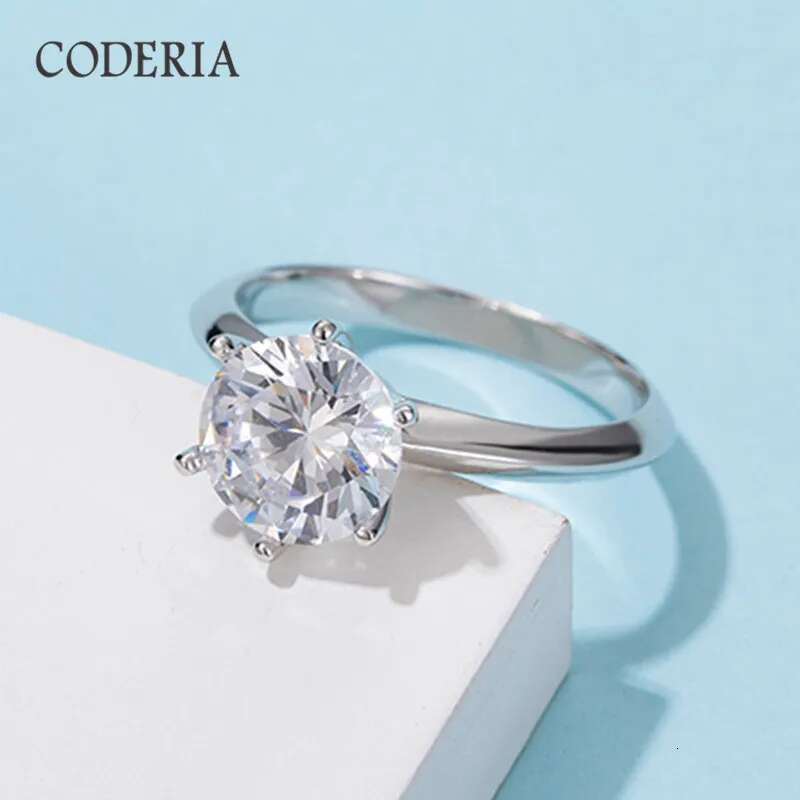 T Home Classic 6 Claw Moissanite Ring Female 18K White Gold Crown 3 Carat Wedding Engagement Ring Party Exquisite Gift Jewelry