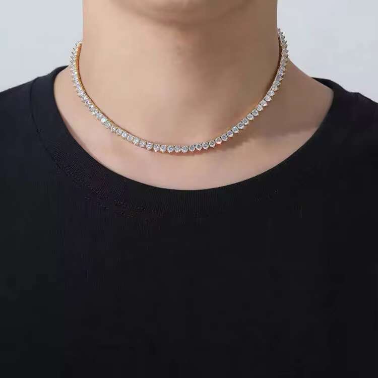 Pass Diamond Test 3mm--5mm Wide 925 Silver Gold Plated Moissanite Diamond Three Prong Tennis Necklace/bracelet Chain