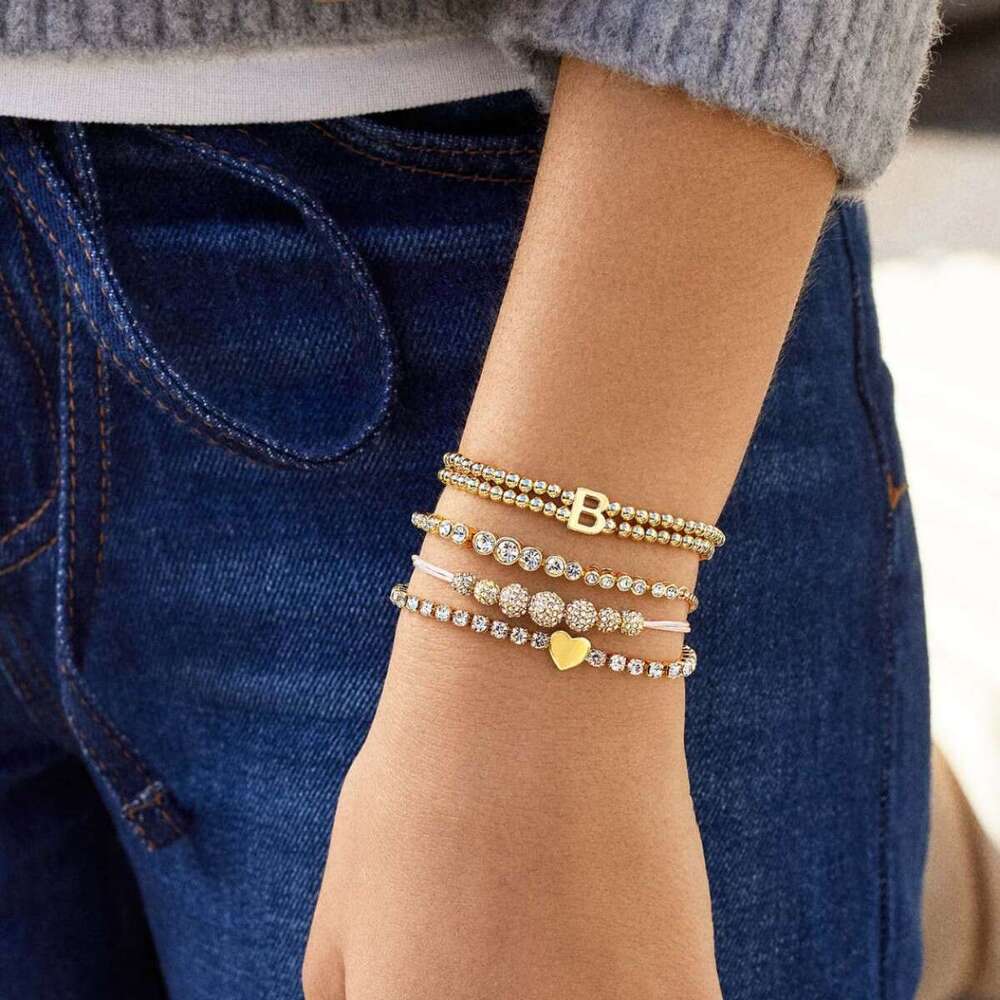 designer jewelry for women Diamond Bracelet French heart-shaped double-layer layered inlaid zircon round beads stretchable fashionable gold-plated bra