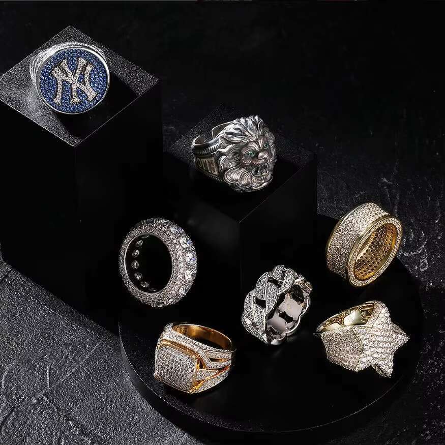 Hiphop 925 Silver Moissanite Star Ring Brilliant Round Cut Moissanite Diamond Moissanite Ring