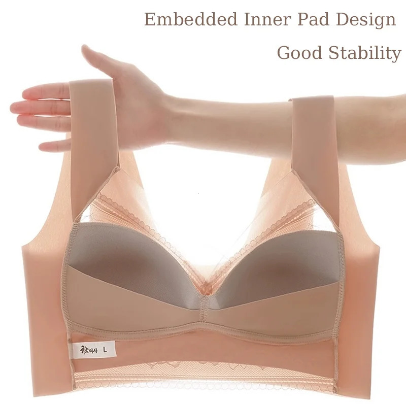 Womens lace bra perspective Bralette push up ice silk deep V sexy lingerie top plus size cup mom L5XL 250430
