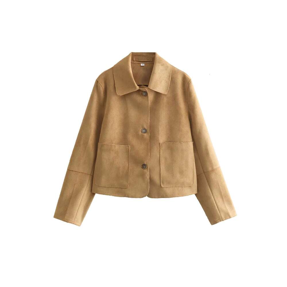 PRINTKAOIR Casual Solid Suede Women's Lapel Buttons New Fall Autumn Fashion Jacket Coat