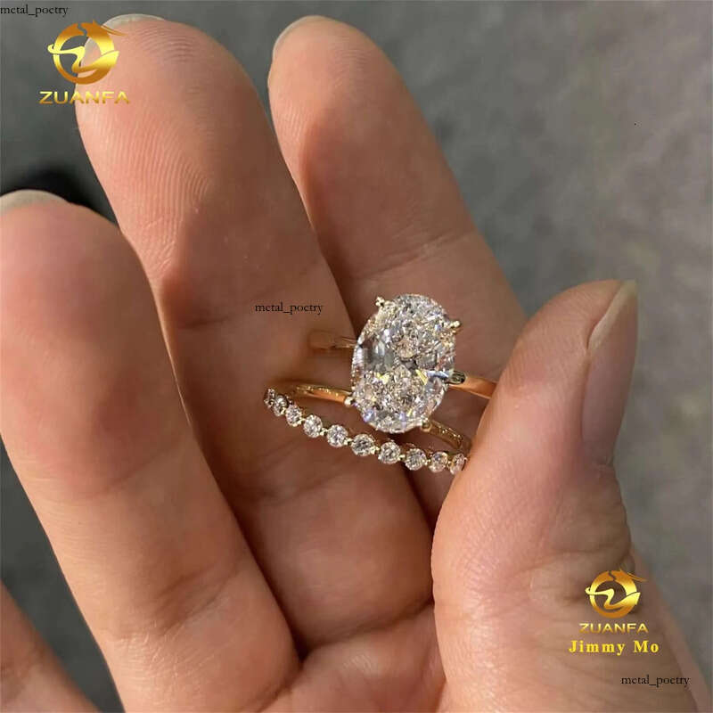 Custom Elegant Style 14k Solid Gold IGI Certificates Bridal Jewelry 3Ct CVD Lab Grown Diamond Oval Engagement Band Ring Set 0f