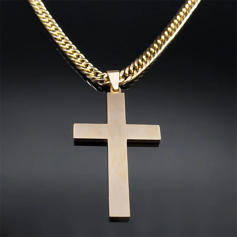 Punk Hip Hop Black Cross Pendant Necklace for Women Men Stainless Steel Gold Color Male Jesus Christ Chain Jewelry colar N8236S0 250428