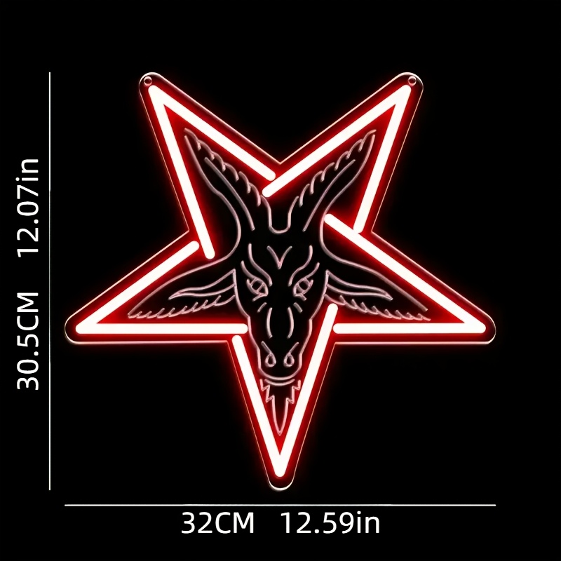 Gothic Baphomet Neon Light, for Wall Decor,Gothic HomeDecor,Gothic SatanSigil for Halloween Wall Art,Lamb Demons Baphomet Inverted Pentagram,Halloween