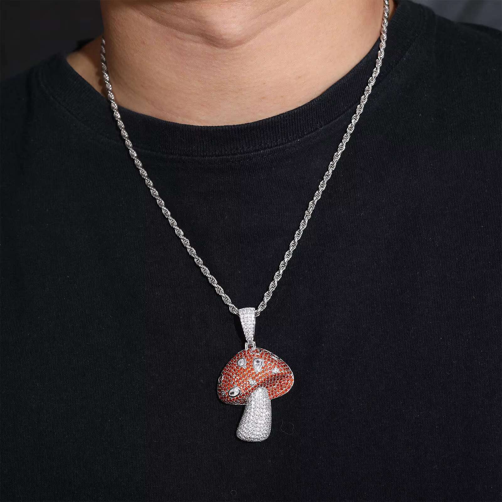 Fashion Jewelry 925 Sterling Silver VVS1 D Color Moissanite Mushroom Pendant Iced Out Hip Hop Pendant Necklace Jewelry