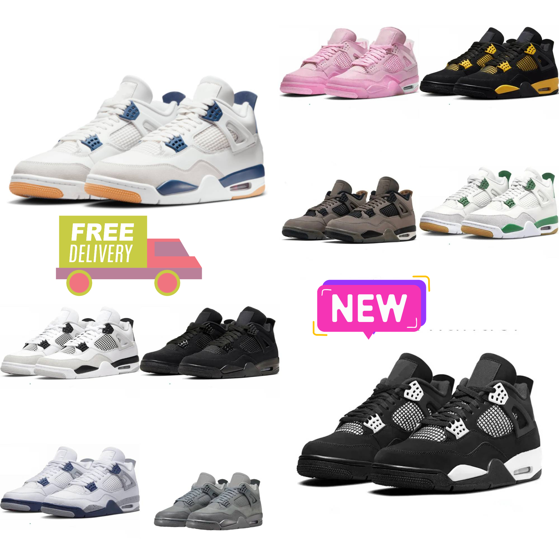 Designer J4 4 Jump Mens Sports Shoes Trainers 4S Navy Military Black Cat Blue Sail Basketball Shoe RetroES White Cool Grey Wet Cement Thunder Cave Stone Women Sneakers