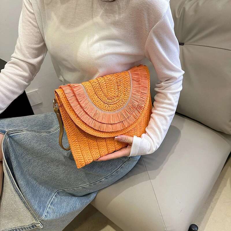 Raffia Straw Weaven Fashion Ladies Wrist Clutches Summer Women Shoulder Crossbody Bags Handmade Handbags Purse Beach Bag Bag