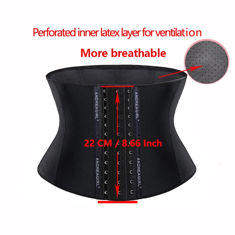 22cm short 3layer latex waist training tight corset 9 steel bone shape body female weight loss belt 9052 250430