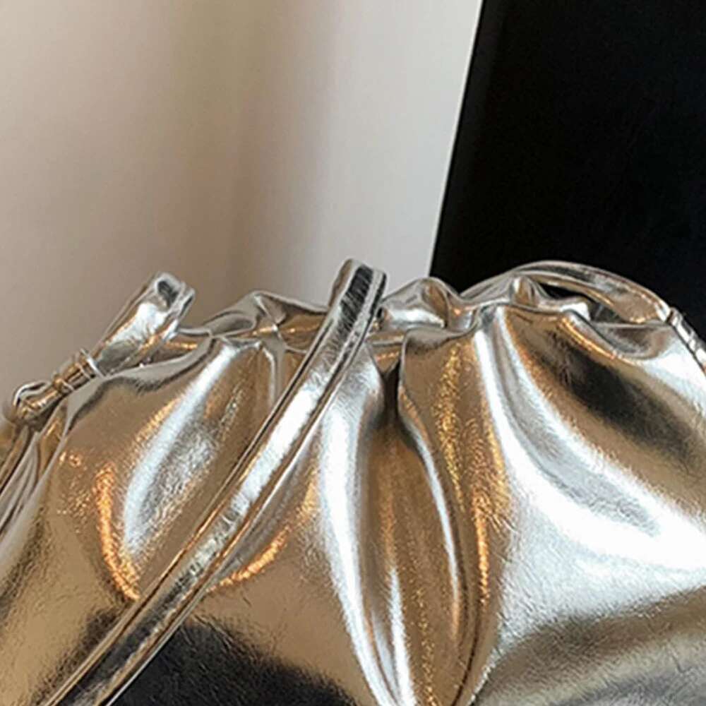 Small Design Women S Soft PU Leather Gold Sier Cloud Hobo Bag Elegant Dressy Handbag Ruched Dumpling Party Clutch Purse Bag