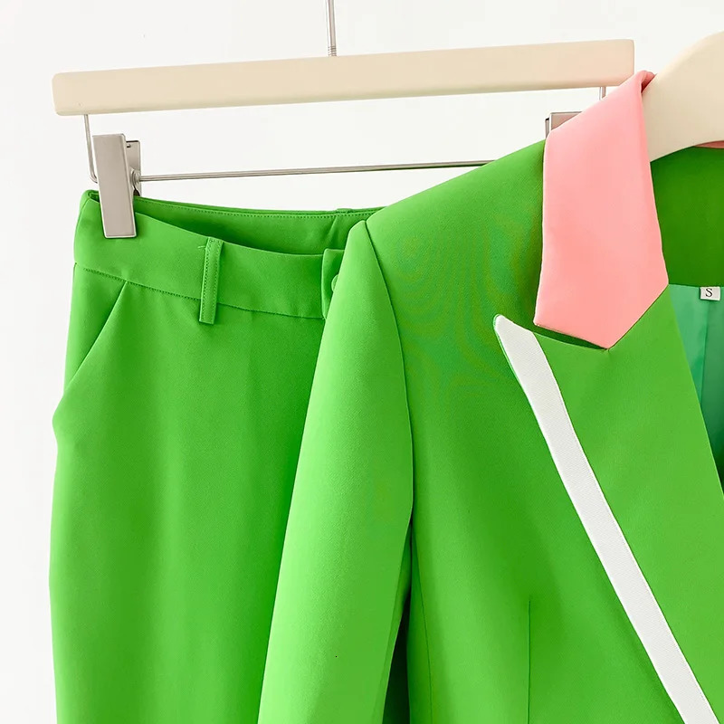 Womens Grass Green Pants set ultrathin Pantsjacket formal business jacket twopiece 250418
