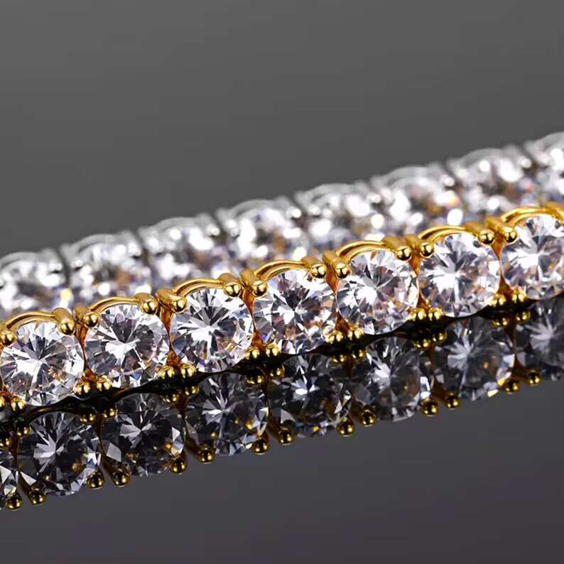 Luxury 4mm VVS Moissanite Iced Out Hiphop Tennis Necklaces 925 Sterling Silver Dazzling Moissanite Tennis Chain