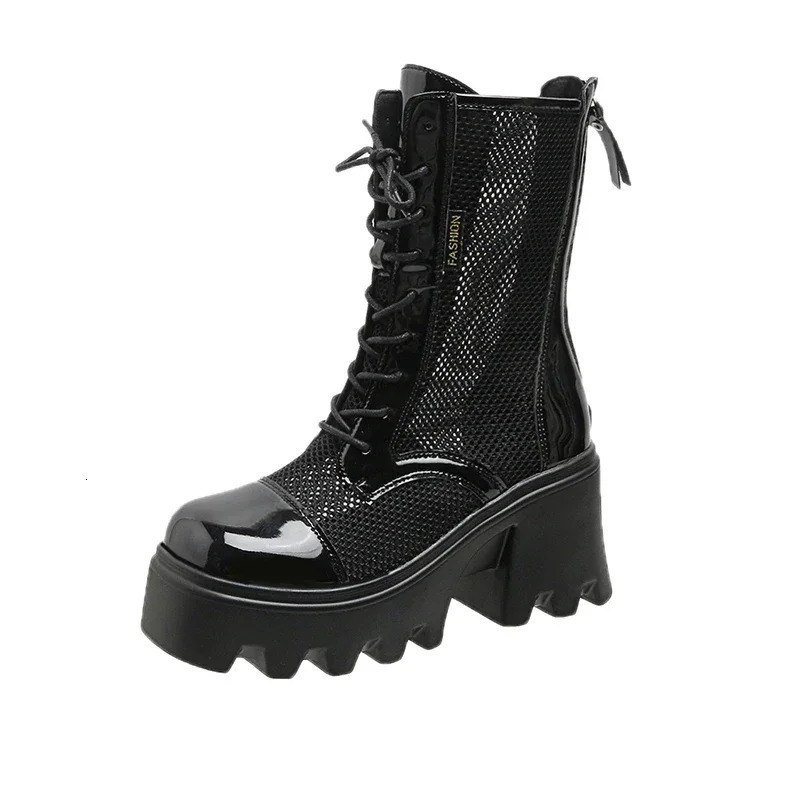 Summer Platform Ankle Boots for Women Black White Mesh Breathable Sandals Casual Shoes Woman Zip Thick Bottom Booties 250428