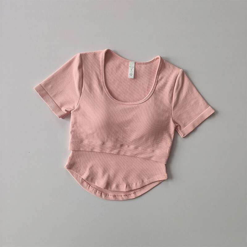 New Fixed Strap Chest Cushion Yoga Suit Short Sleeve Fit Sports Top Women's Quick Dry Running Slim Fiess Shirt Clothing