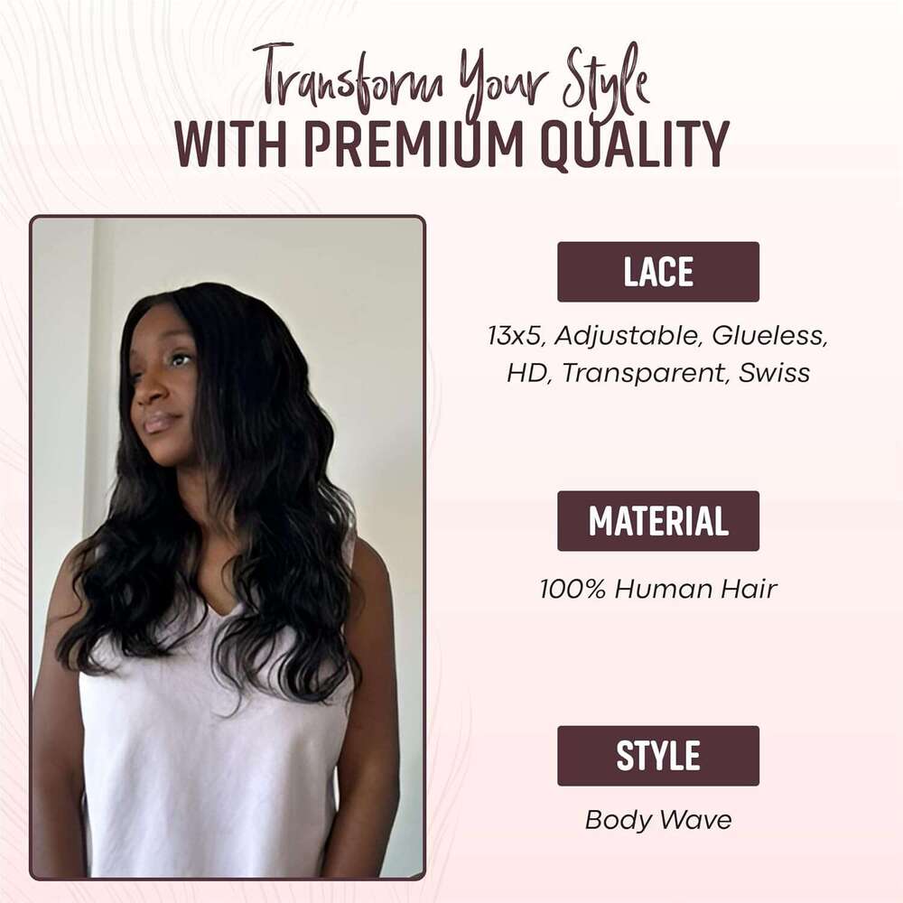 Agape 13x5 Body Wave HD Lace Front Wig 100% Human Hair for Women, 180% Density, Pre-Plucked with Baby Hair, Glueless Transparent Swiss Lace, No Synthe