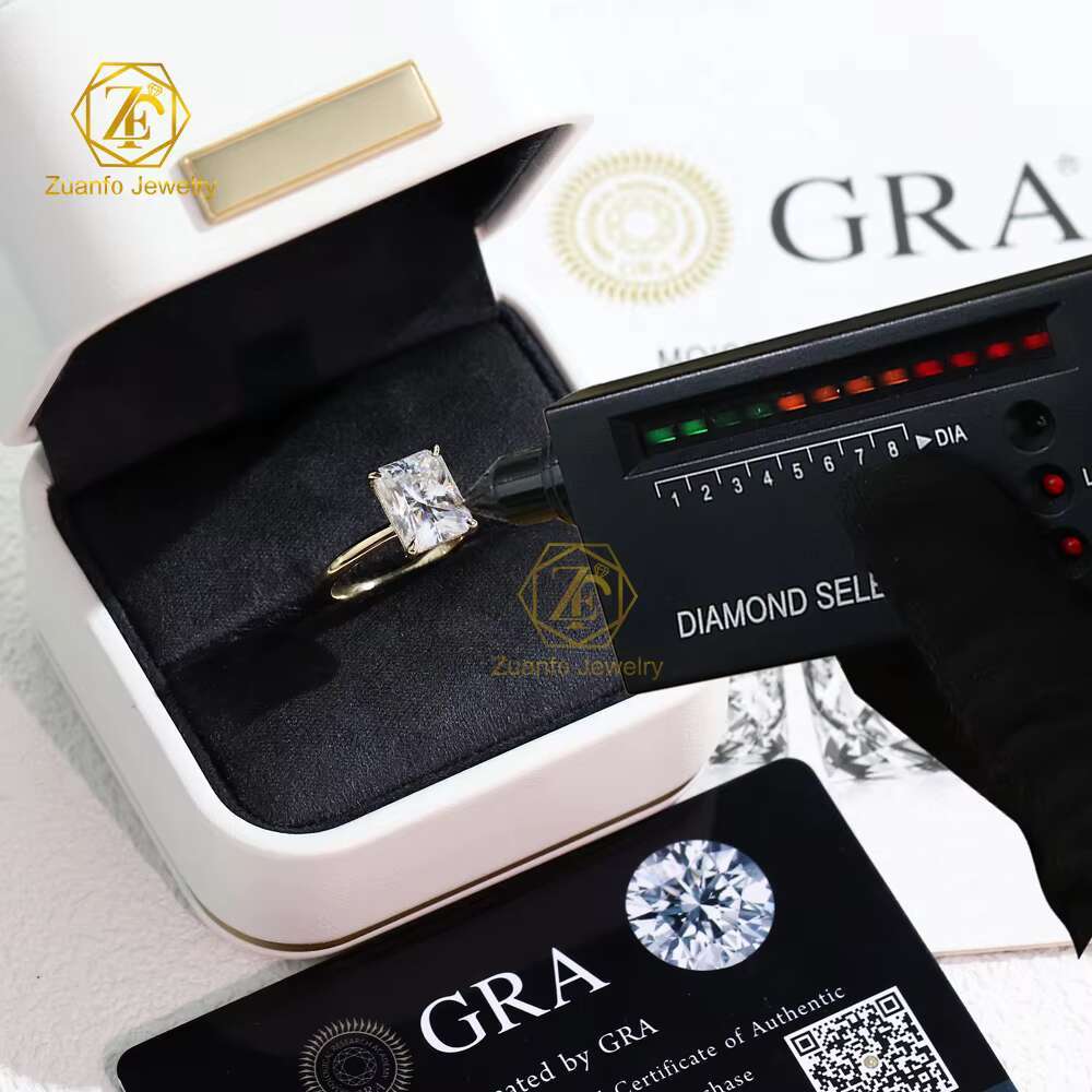 Luxury 18K Solid Gold Radiant Cut D VVS1 Moissanite Engagement Wedding Ring with Hidden Halo for Women