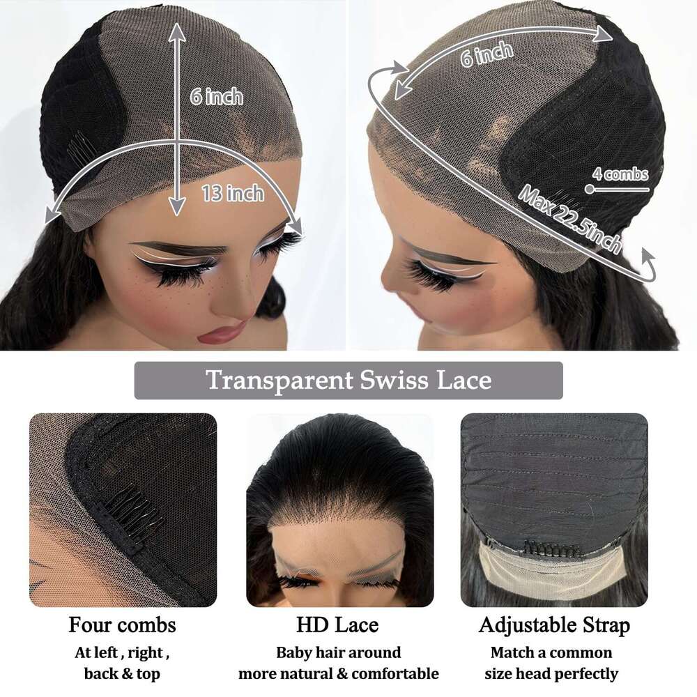 SOKU 13X6 Body Wave Layered, 18 Inch Short Wavy Glueless Pre Plucked, Natural Black Synthetic Lace Front Wigs for Women, Ready to Wear with Tiny Knots