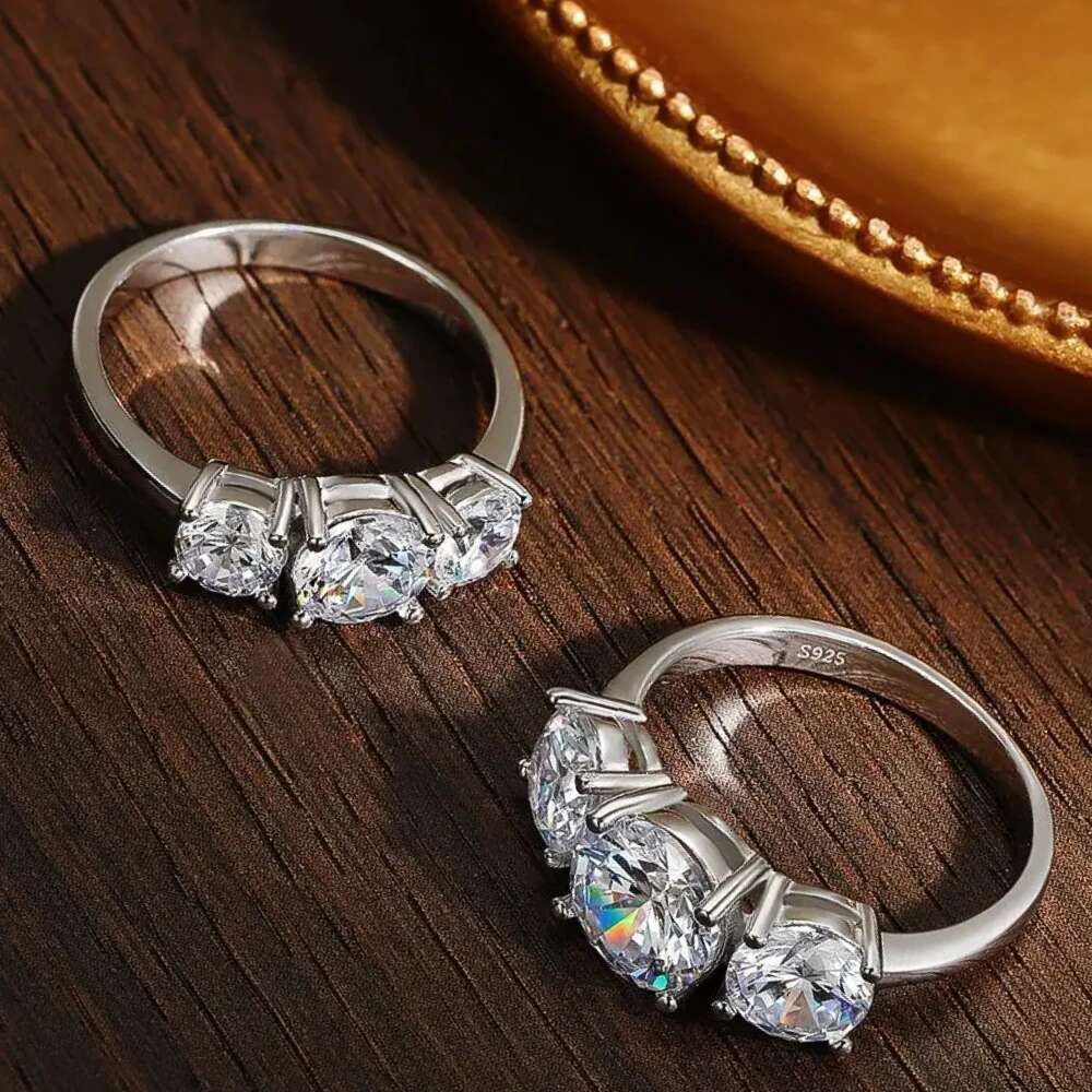 Real Certified 4ctw. Moissanite Ring 2CT 1CT 3 Stone Wedding Engagement Promise Ring Band Silver 925 For Women Original Jewelry