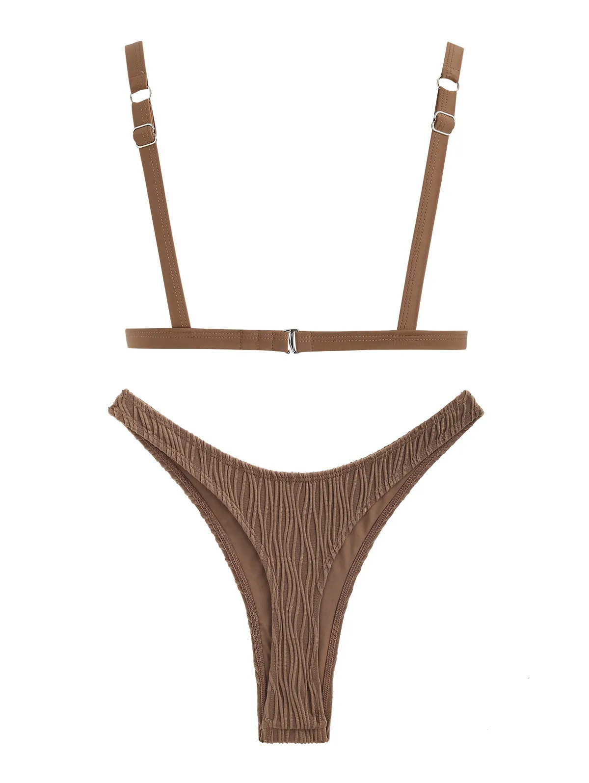 Seamolly Womens swimsuits Textured Adjustable Straps Thong Bikini Set 250428
