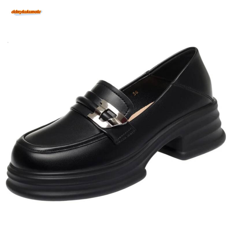 Casual Small Leather Spring Autumn New Women's Single Shoes Heel Thick Round Toe Loafers Soft Sole Comfortable ddmykukumalu