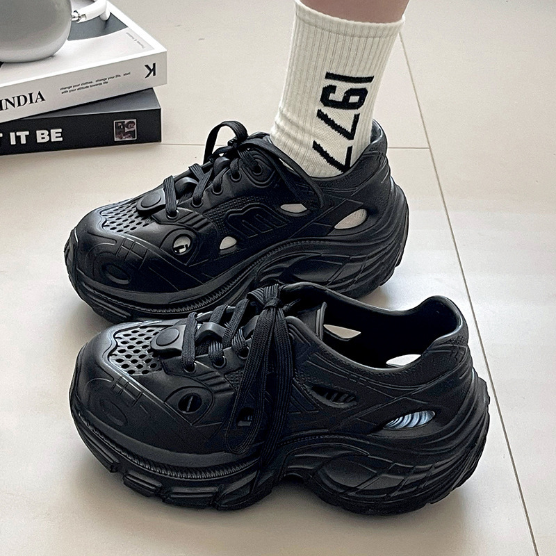 Thick Soled Perforated Women Lace Up Sports Running Dad Shoes Driving Water Cool Slippers For Women In Summer Ddmysaturn