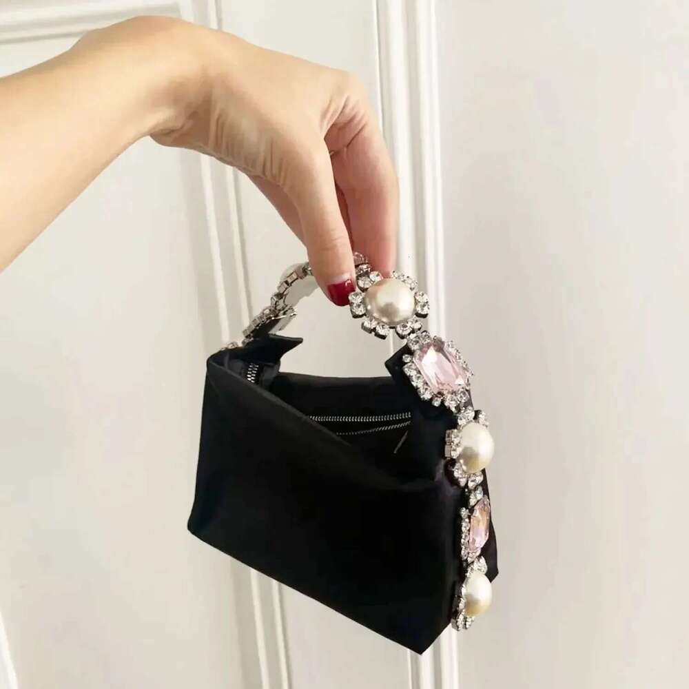 Dias Feather Handbags Pearls Party Evening Bags for Women 2023 Designer Satin Square Clutch Wedding Purses Tote