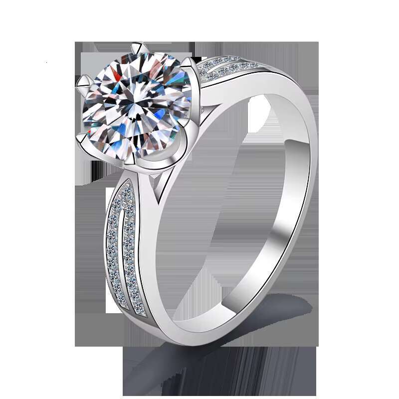 Hot Sales Brilliant Cut Silver Plated Platinum Vvs Moissanite Circular 1.0ct Engagement Diamond 925 Silver Ring