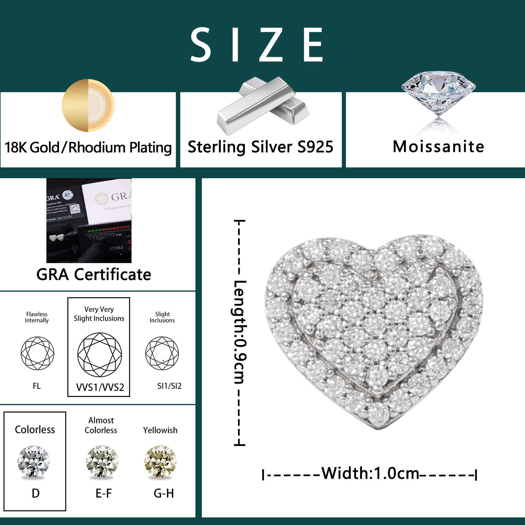 Factory Wholesale 925 Sterling Silver VVS Moissanite Earrings Jewelry Heart Shape Brilliant Cut Weddings Hip Hop Style