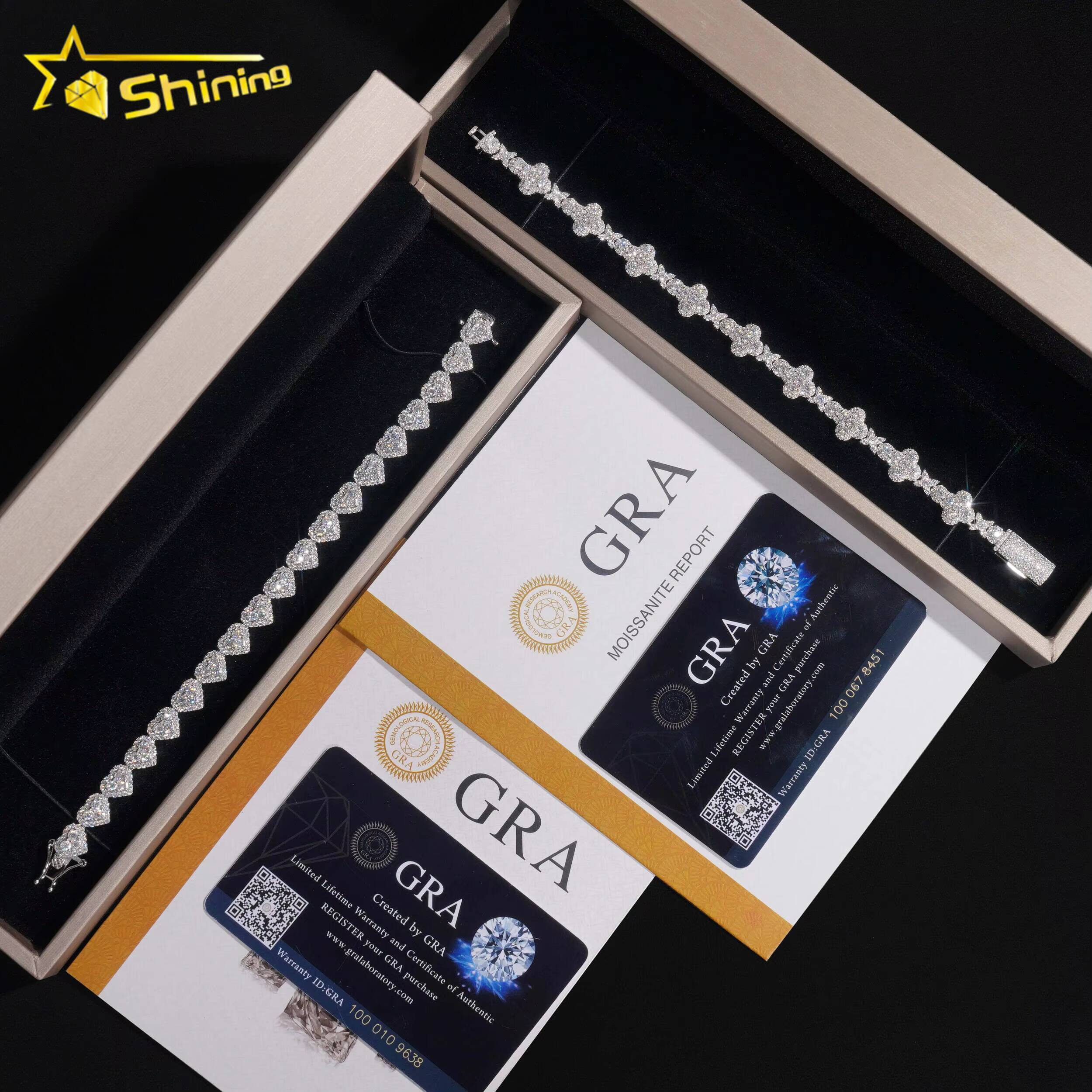 Fast Delivery Heart Iced Out Chain 925 Sterling Silver Pass Diamond Tester GRA Certified VVS Moissanite Bracelets