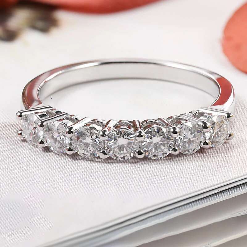 3mm 7 Stones D Color Moissanite Eternity Bands Simply Stackable Silver 925 Real Sparkling Wedding Engagement Fine Jewelry Gifts