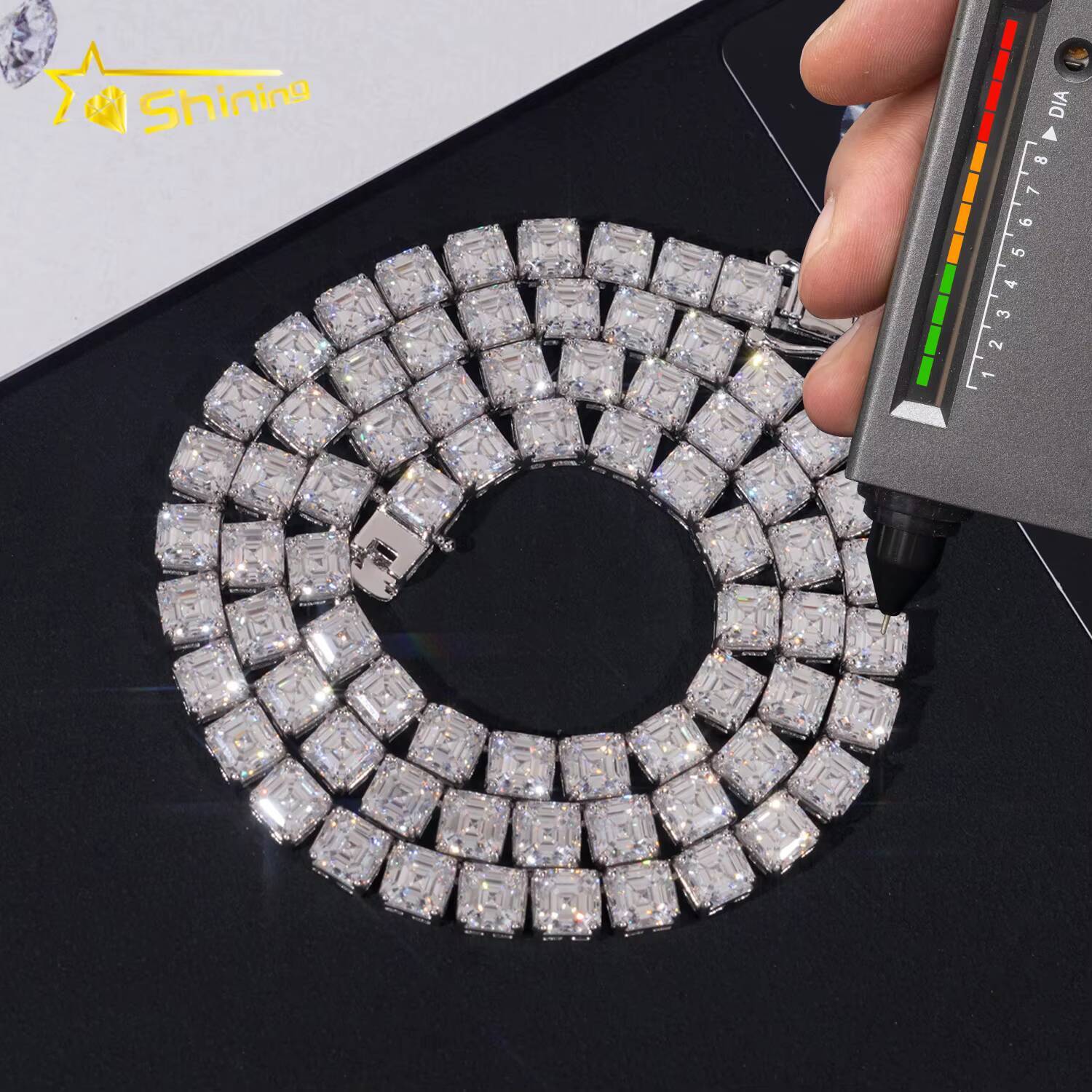 Gra Certified Hip Hop Jewelry 925 Sterling Silver Asscher Cut 55mm Necklace Iced Out Moissanite Diamond Tennis Chain Bracelet